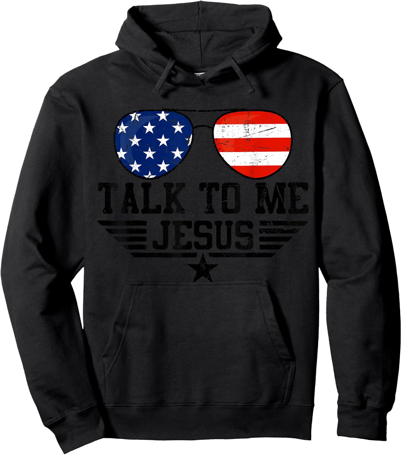 Talk To me Jesus Glasses Usa Flag Hoodie - Hoodie | Black