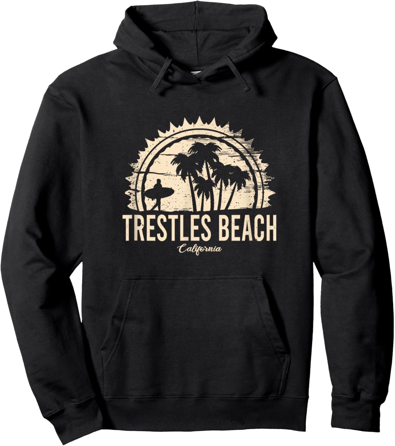 Trestles Beach California Retro Surf Vintage Sunset Palms Men Women Kids Hoodie - Hoodie | Black