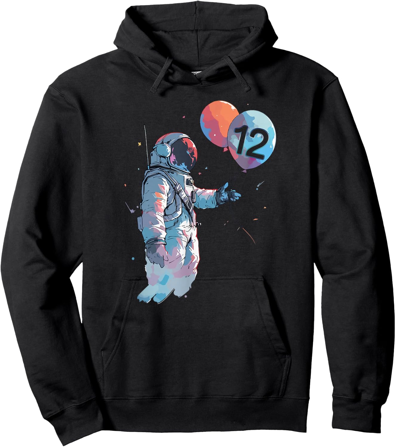 12 Years Old Birthday Boy Cosmonaut Galaxy Balloon Astronaut Hoodie - Hoodie | Black