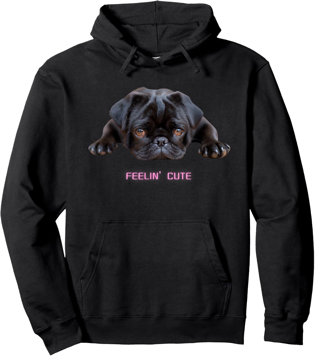 Feelin' Cute Black Pug Dog Lover Dark Puppy Hoodie - Hoodie | Black