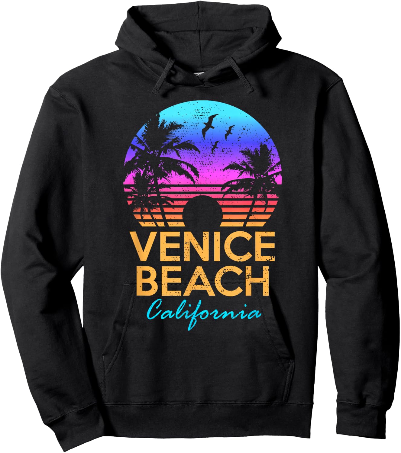 VENICE BEACH CALIFORNIA Retro Sunset Summer Vibes Aesthetic Hoodie - Hoodie | Black