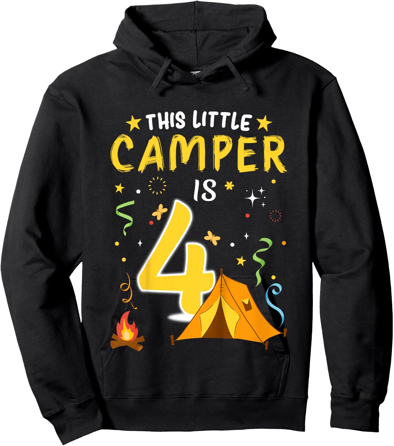 Kids 4 Year Old Camper Kids 4th Birthday Camping Costume Hoodie - Hoodie | Black