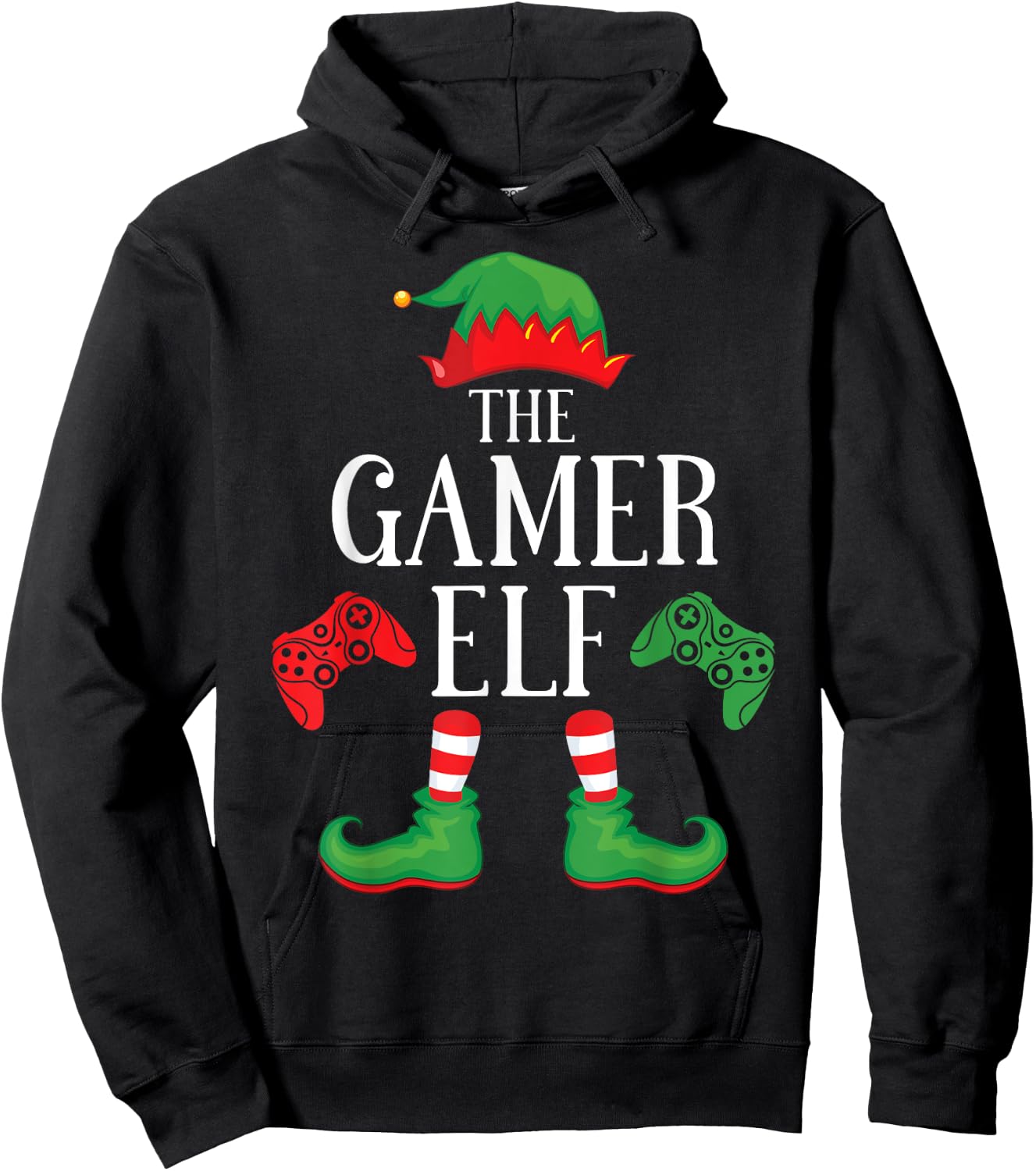 Gamer Elf Matching Group Xmas Gaming Funny Family Christmas Hoodie - Hoodie | Black