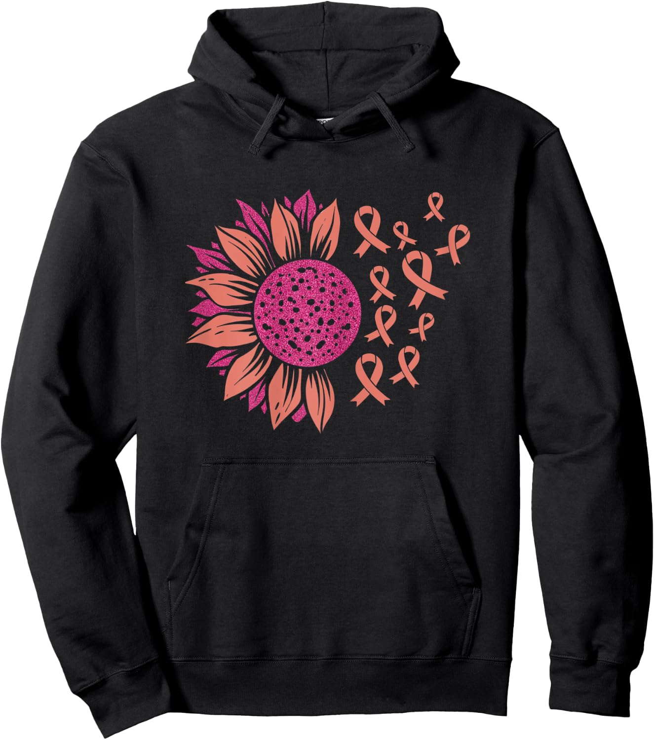 Sunflower Pink Breast Cancer Awareness Month Ribbon Women Hoodie - Hoodie | Black