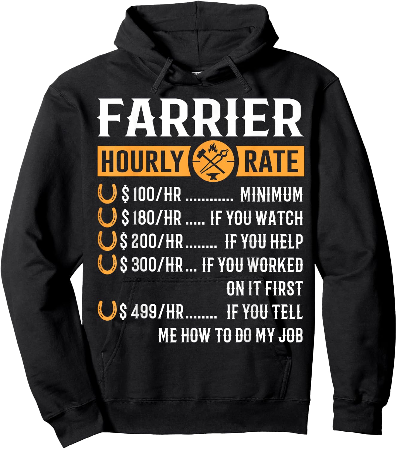 Funny Farrier Gifts - Farrier Hourly Rate Hoodie - Hoodie | Black