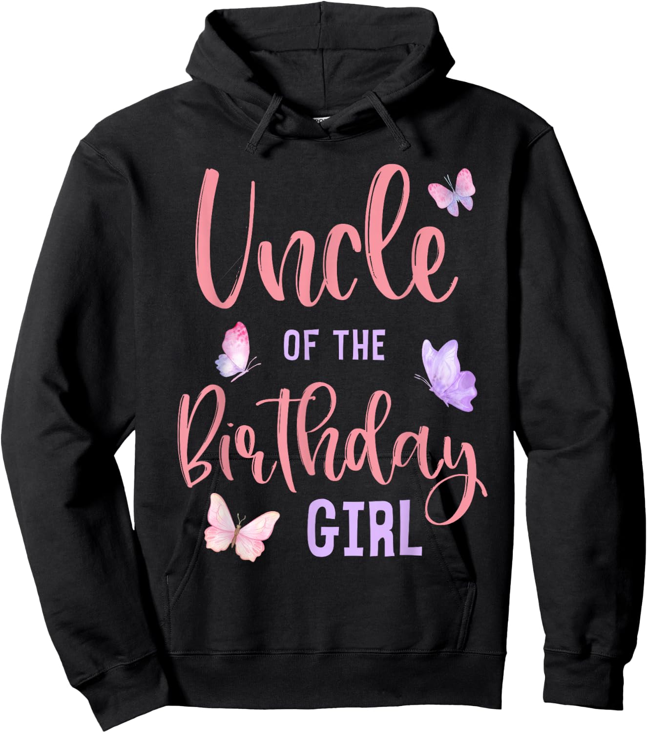 Uncle of The Birthday Girl Butterfly Party Matching Family Hoodie - Hoodie | Black