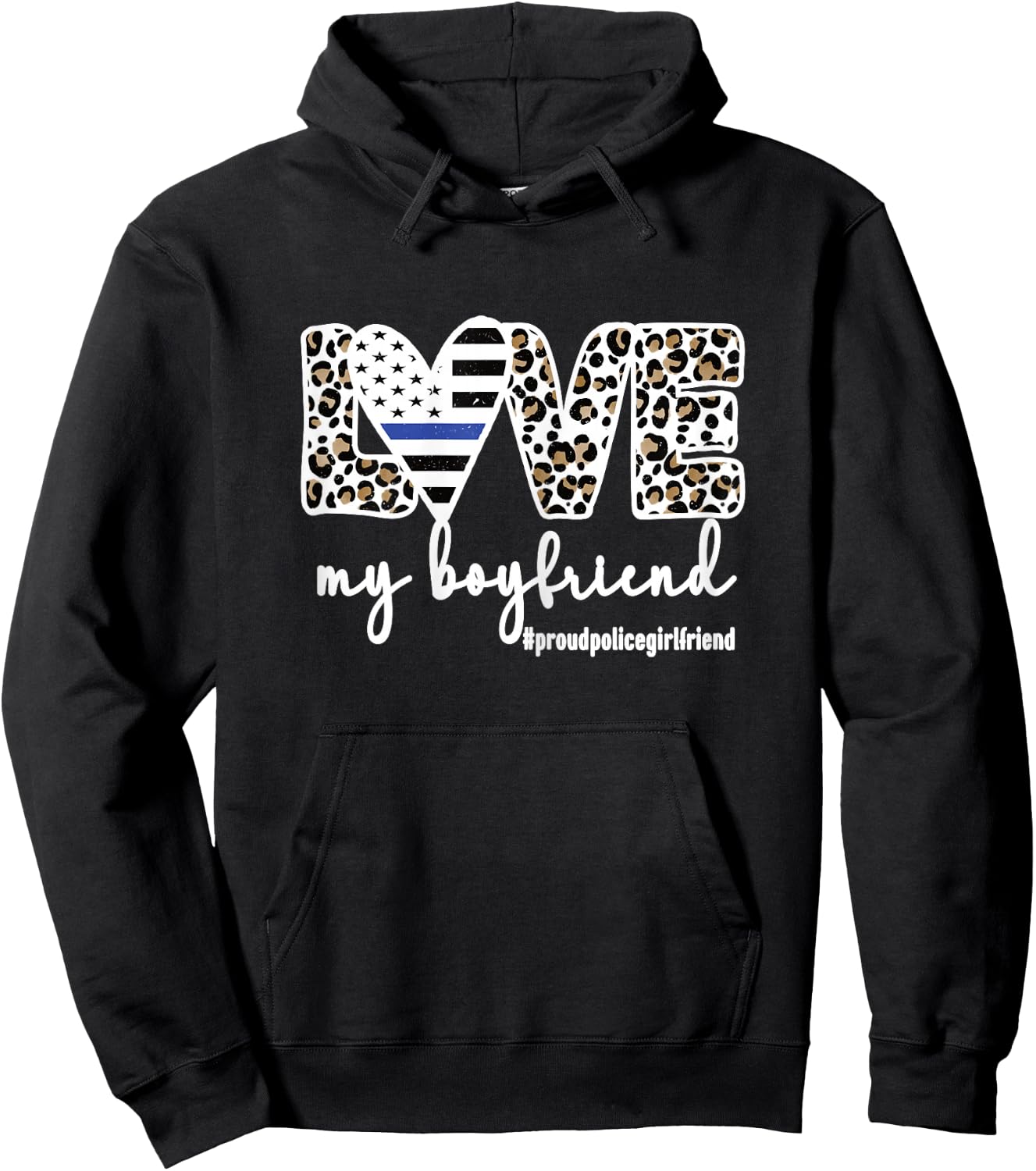 Proud Police Girlfriend Love Cop Girlfriend Blue Line Hoodie - Hoodie | Black