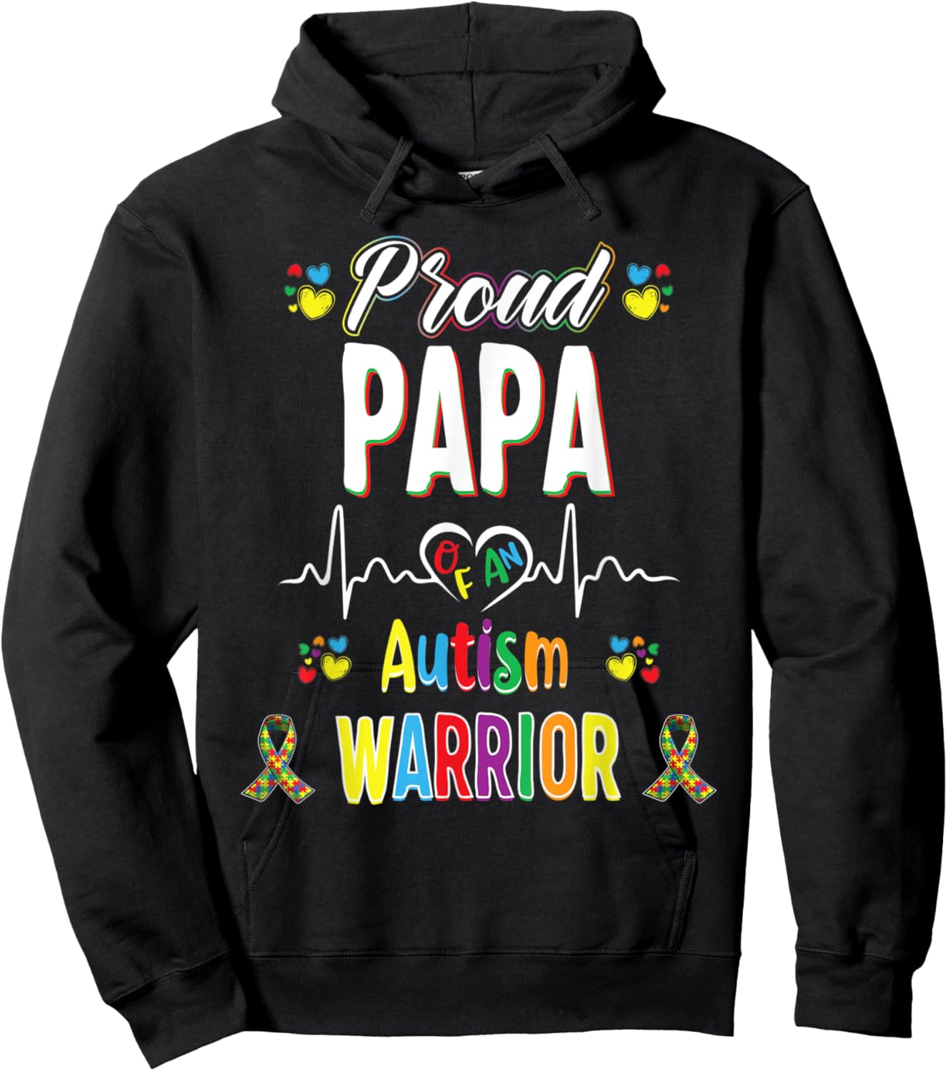 proud papa Autism warrior awareness ribbon Autistic Hoodie - Hoodie | Black