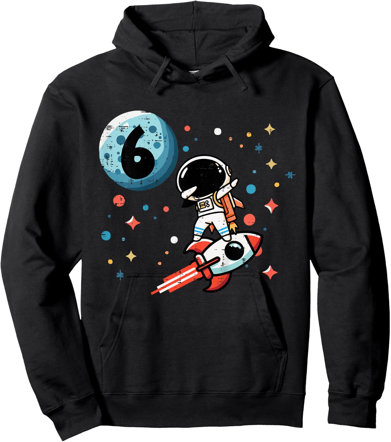 Kids 6th Birthday Astronaut Dab Rocket 6 Years Old Bday Boys Kids Hoodie - Hoodie | Black