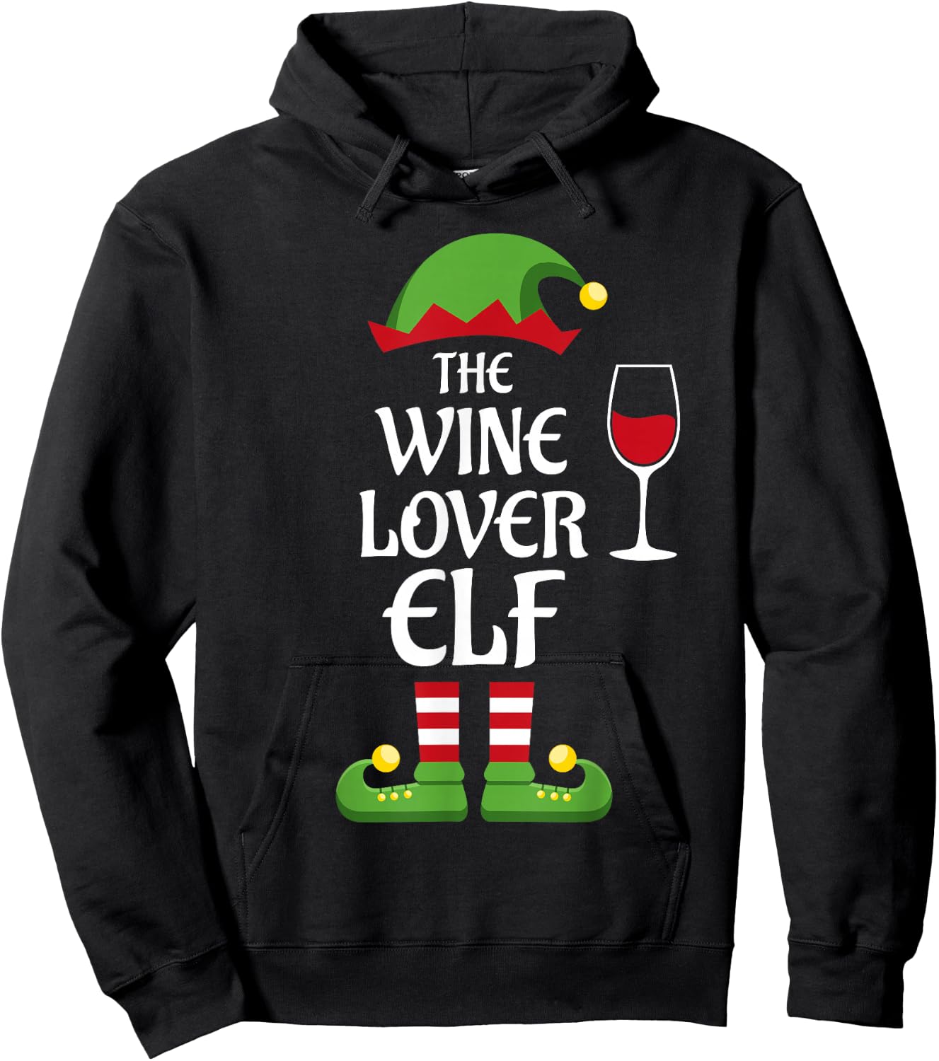 Wine Lover Elf Family Matching Group Christmas Hoodie - Hoodie | Black