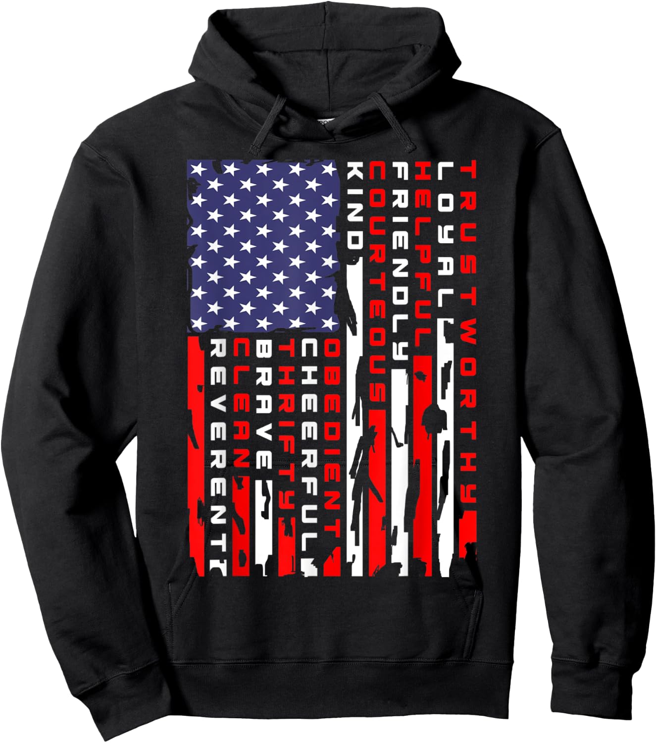 Vintage American Flag Scouting Law Hoodie - Hoodie | Black