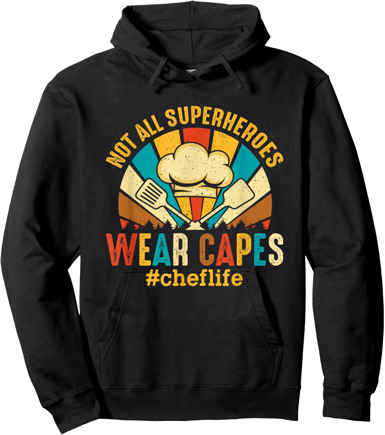 Retro Vintage Chef Superhero Cook Culinary Cuisine Head Chef Hoodie - Hoodie | Black