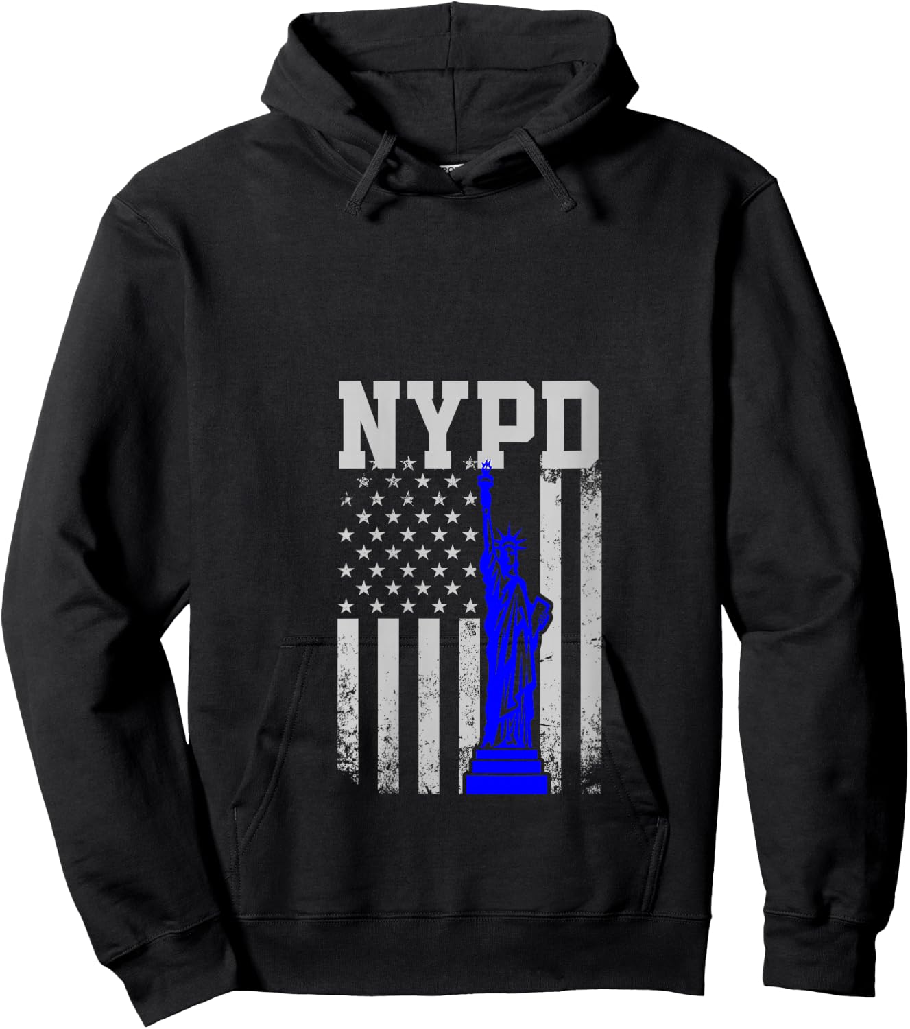 NYPD New York Police Department Statue Of Liberty Distressed V-Neck Hoodie - Hoodie | Black