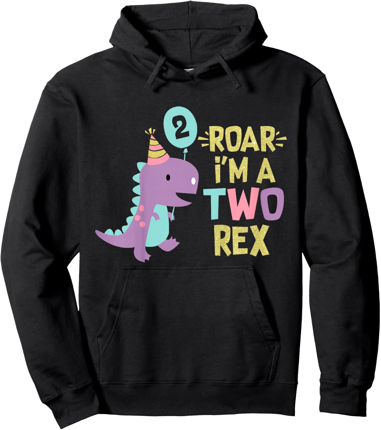 Two Rex 2nd Birthday Girls Cute Second Dinosaur 2 Year Old Hoodie - Hoodie | Black