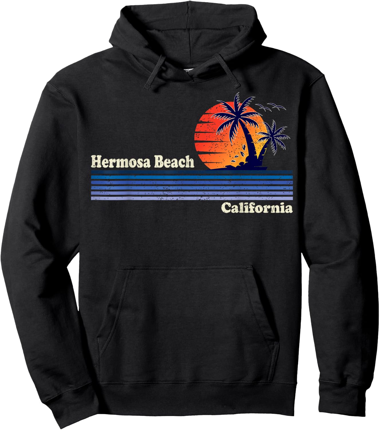 Hermosa Beach Shirt - Vintage Retro Sunset Hermosa Beach Hoodie - Hoodie | Black