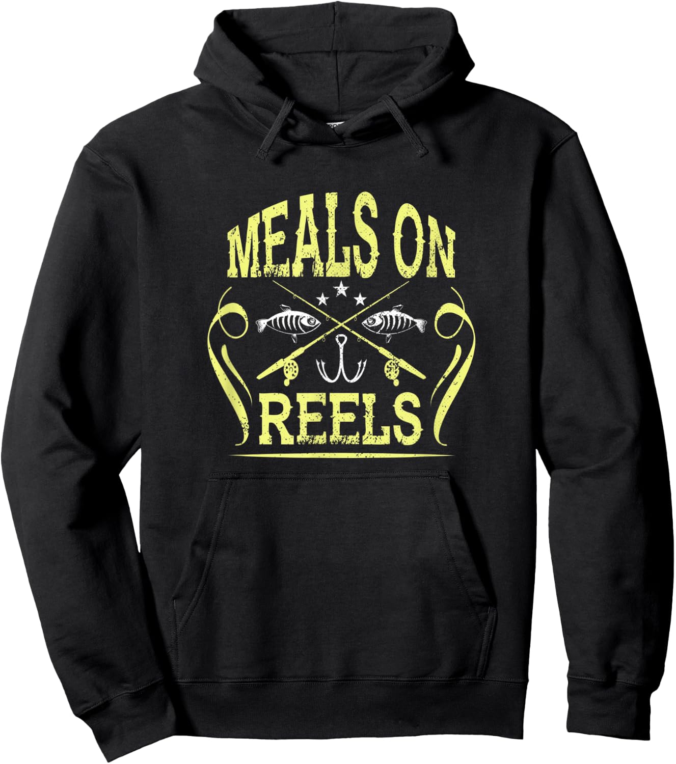 Meals On Reels Funny Fishing Vintage Hoodie - Hoodie | Black