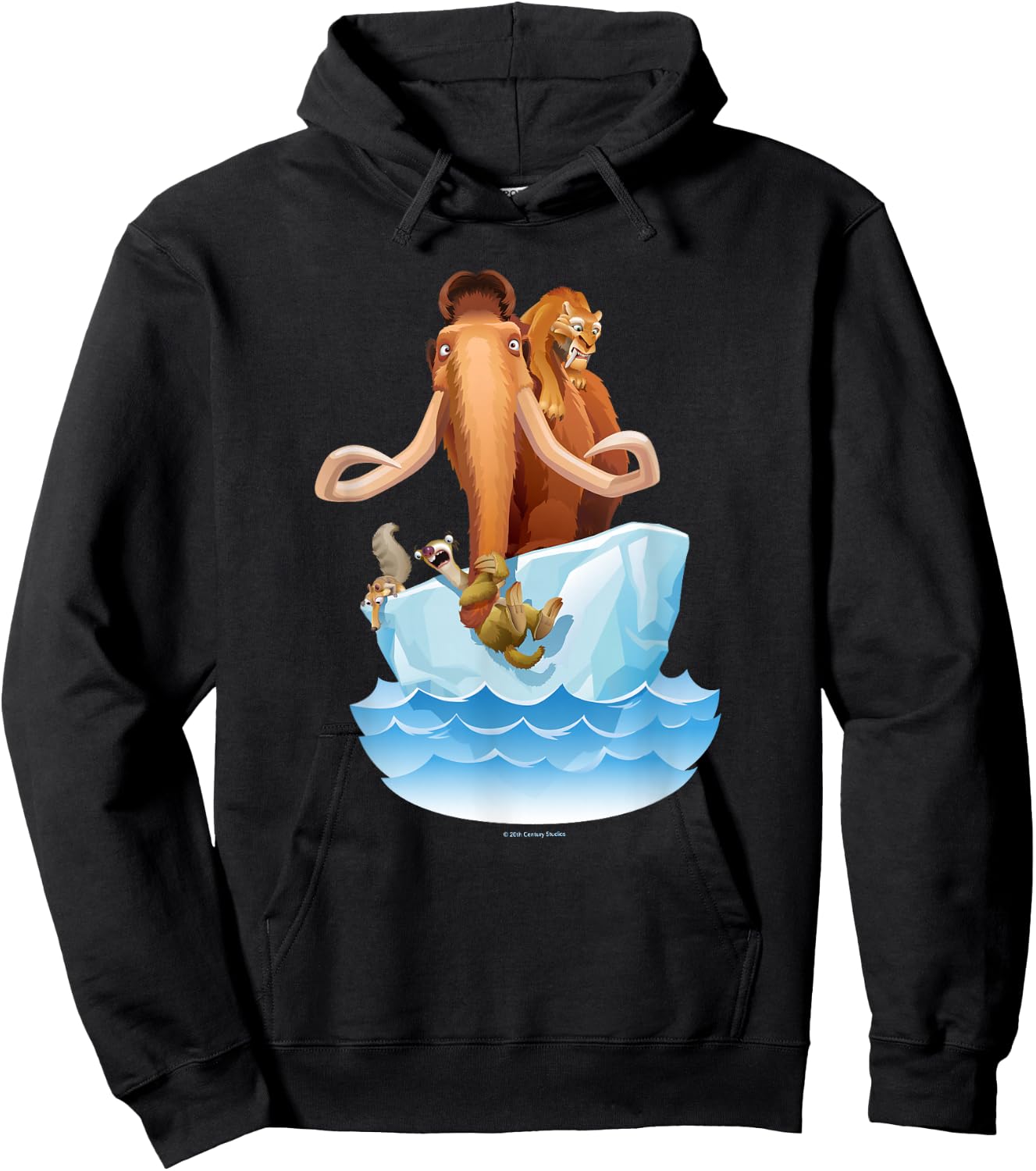 Ice Age Manfred Diego Sid and Scrat on Iceberg Hoodie - Hoodie | Black