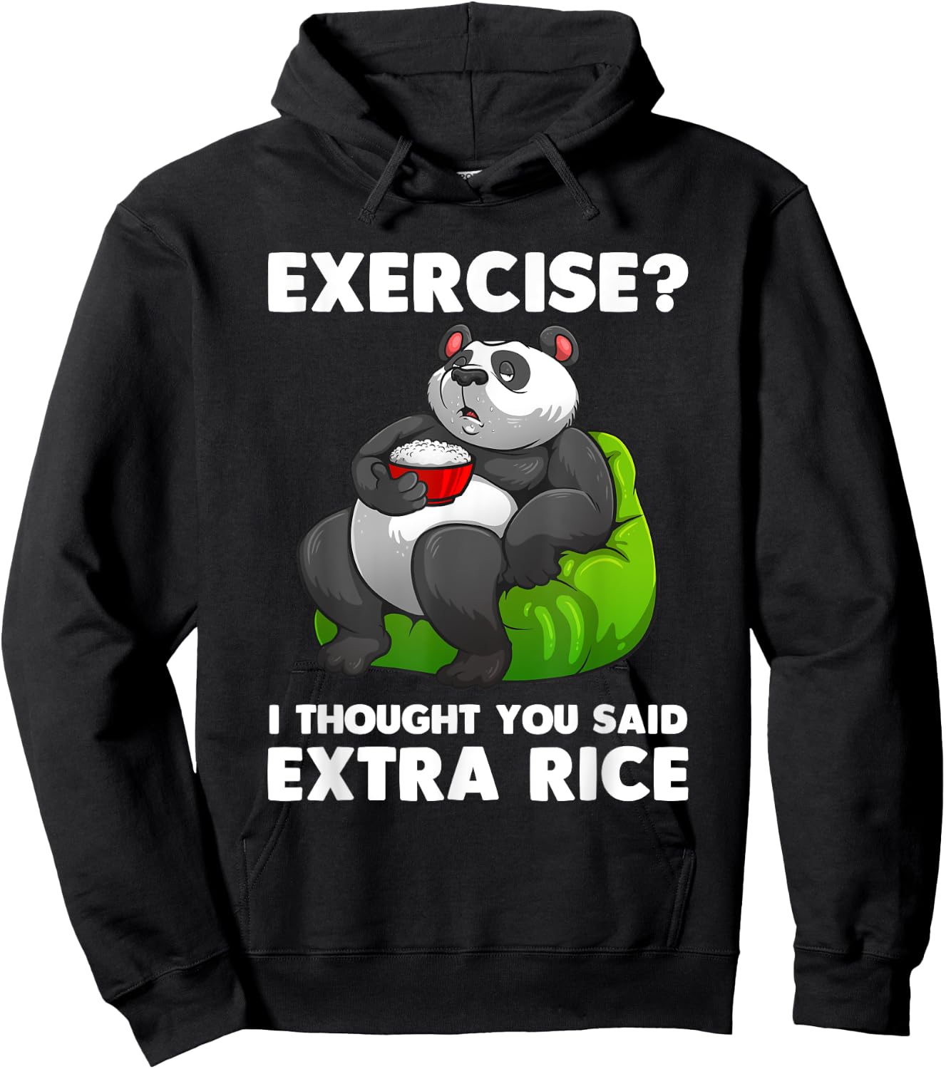 Cute Rice Art Men Women Asian Food Rice Panda Exercise Humor Hoodie - Hoodie | Black