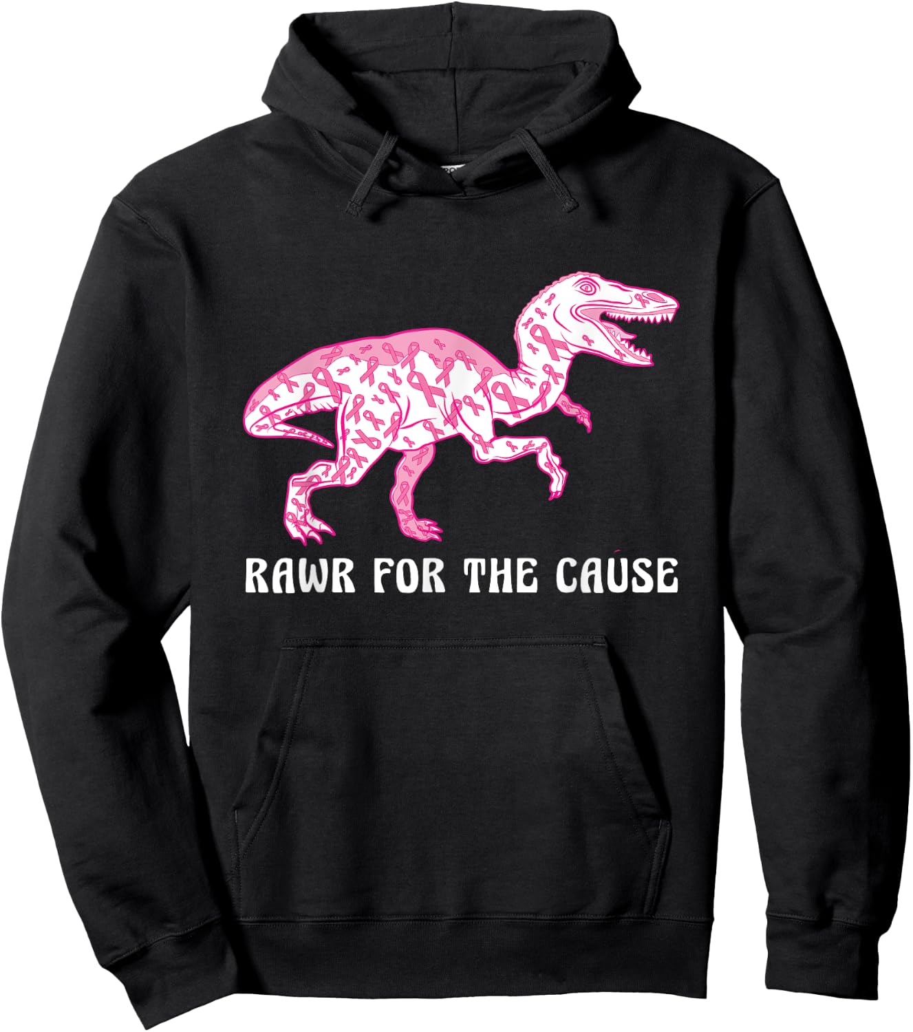 Dinosaur Pink Ribbon Breast Cancer Awareness Month Warrior Hoodie - Hoodie | Black