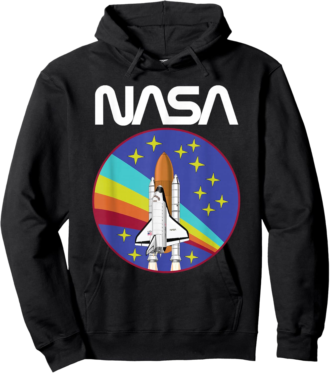 Retro NASA Space Shuttle Rainbow Hoodie - Hoodie | Black