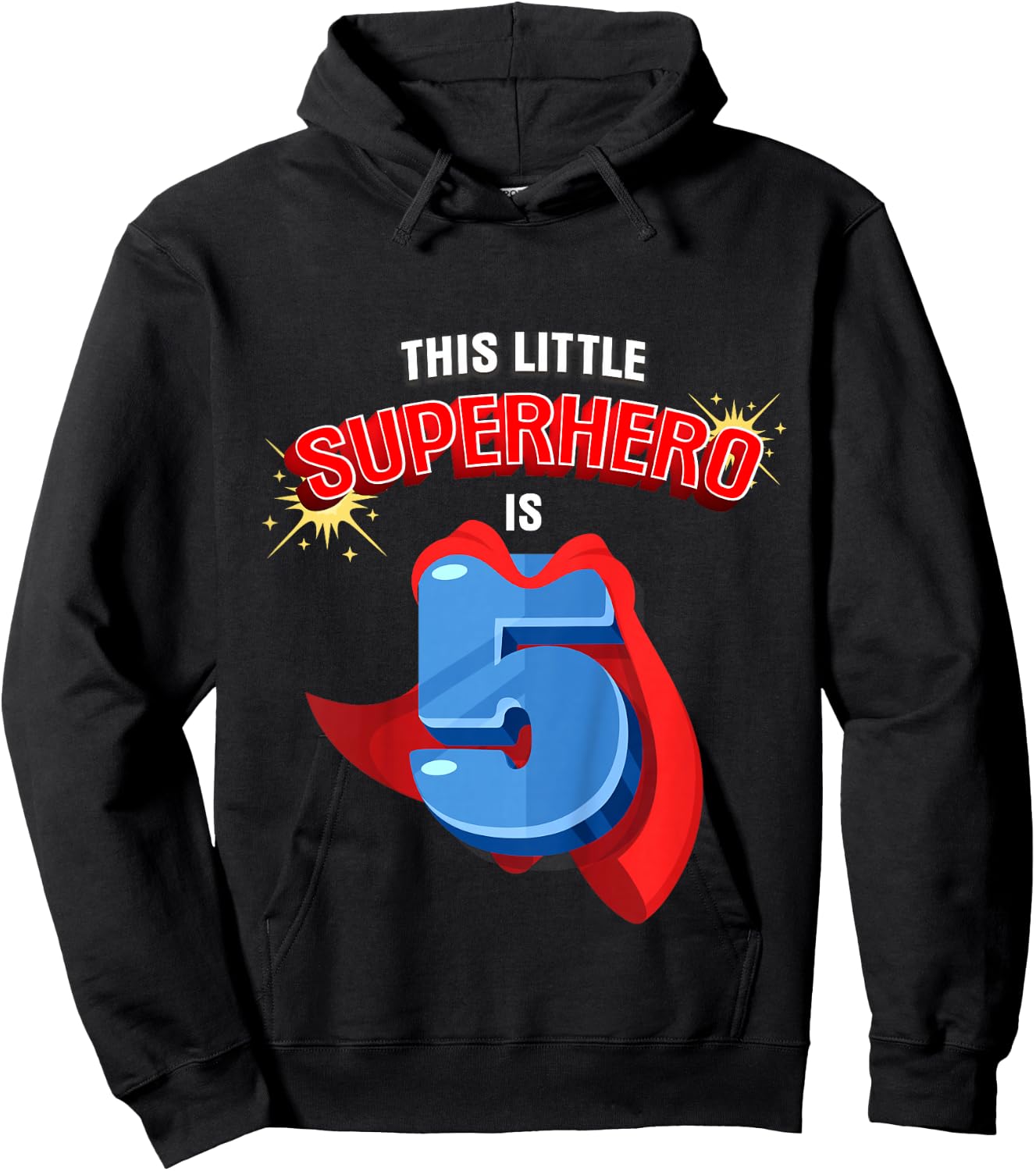 This Little Superhero is 5 Birthday Superhero 5 Year Old Boy Hoodie - Hoodie | Black