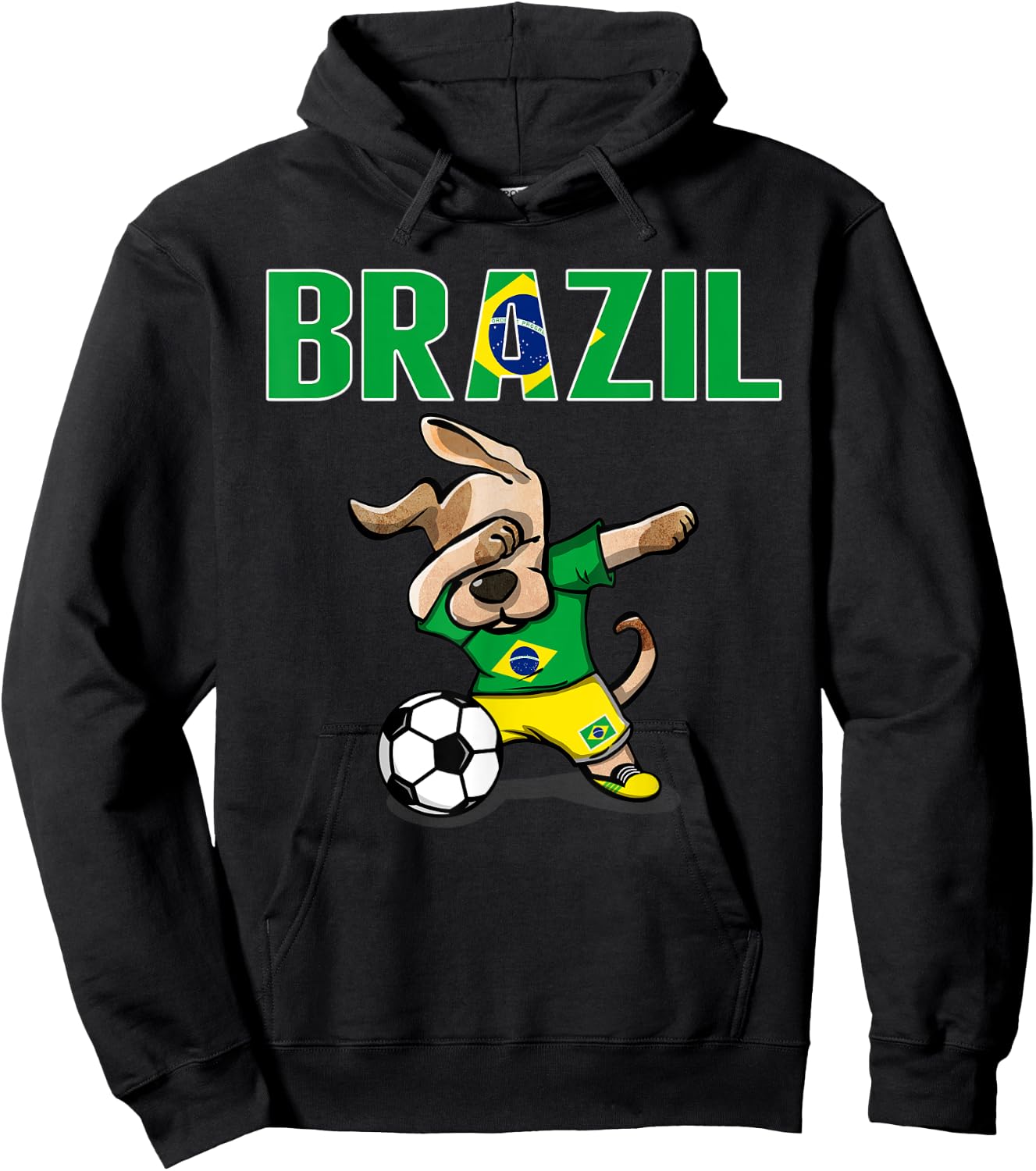 Dabbing Dog Brazil Soccer Fan Jersey Brazilian Flag Football Men Women Kids Hoodie - Hoodie | Black