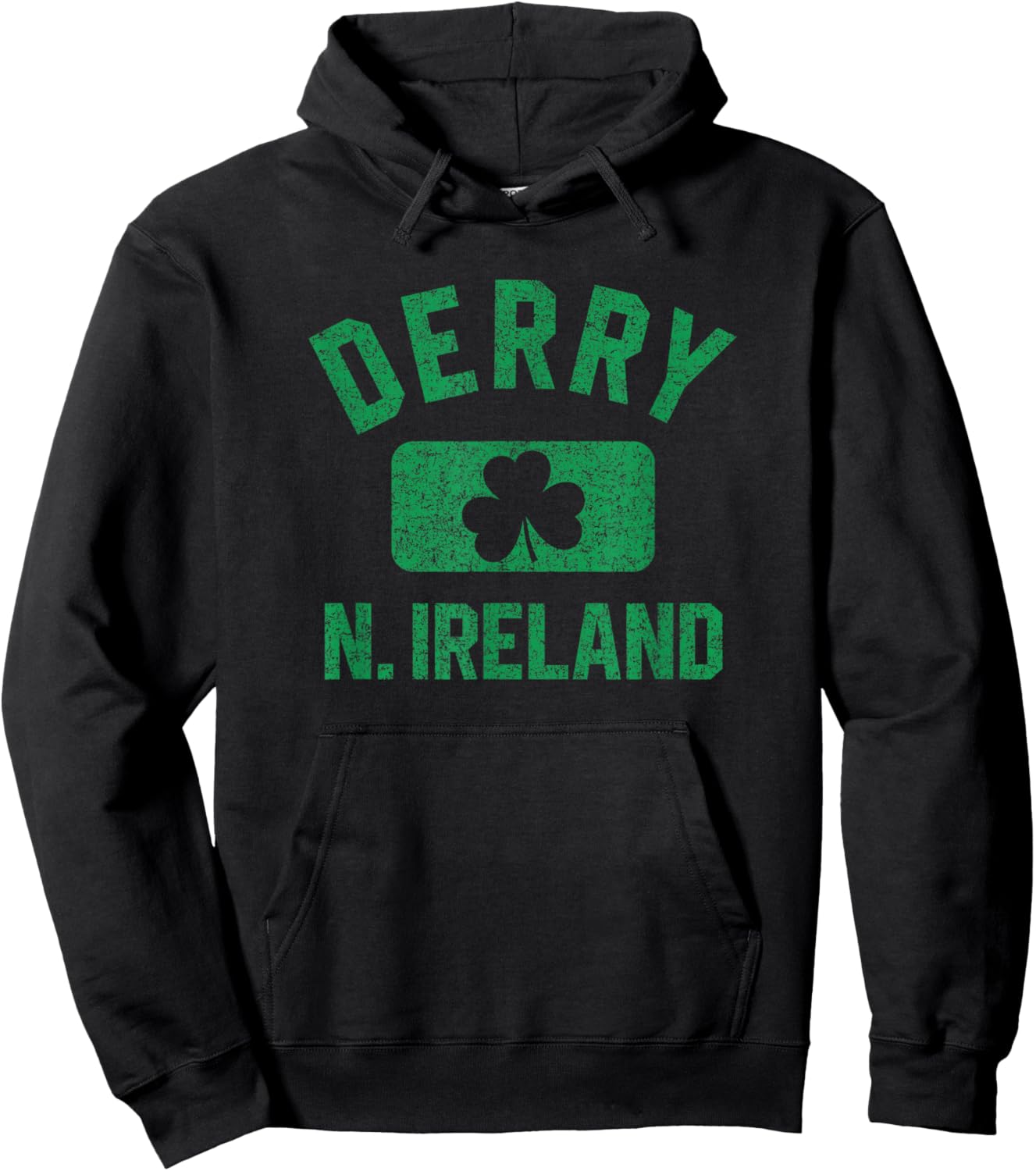 Derry N. Ireland Gym Style Distressed Green Print Hoodie - Hoodie | Black