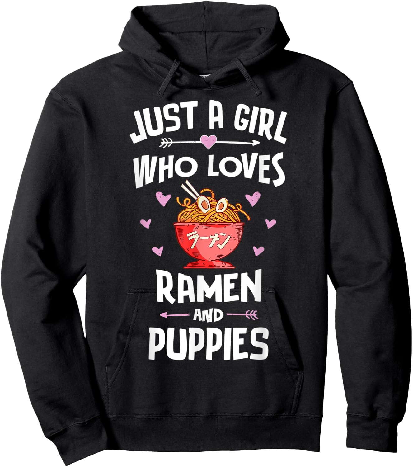 Just A Girl Who Loves Ramen And Puppies Gift Women Hoodie - Hoodie | Black