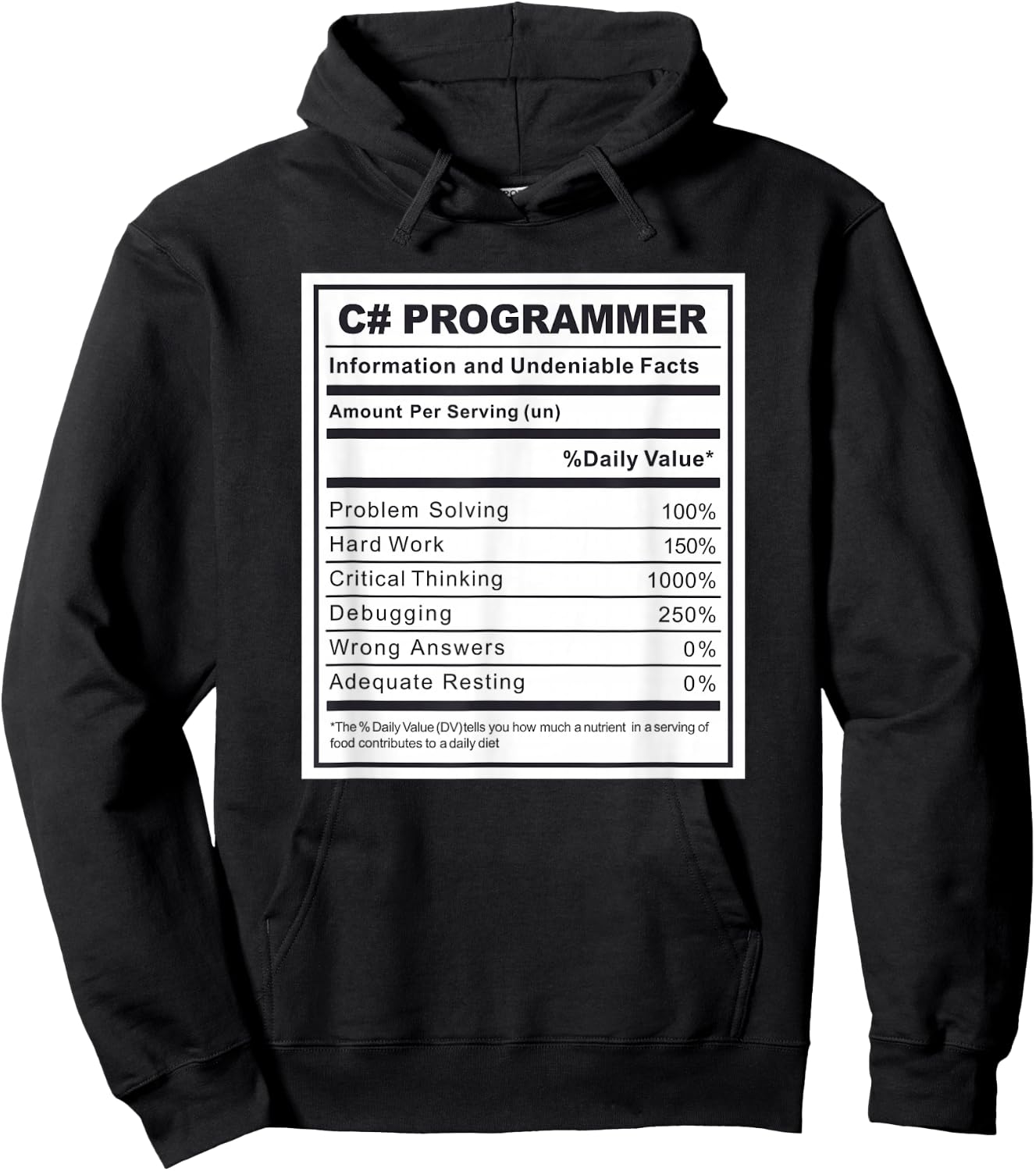 C# Programmer Nutritional Facts Programming Coding Hoodie - Hoodie | Black