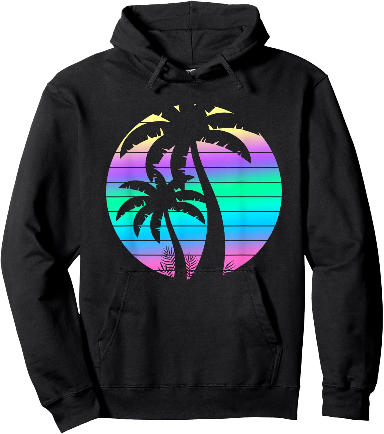 Summer 80s Palm Trees Beach Tropical 90s Retro Vaporwave Hoodie - Hoodie | Black