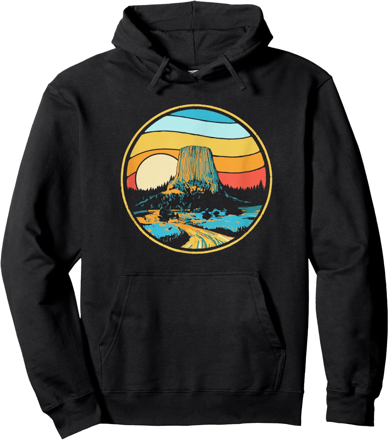 Devils Tower Monument Vintage 80s Wyoming Graphic Hoodie - Hoodie | Black