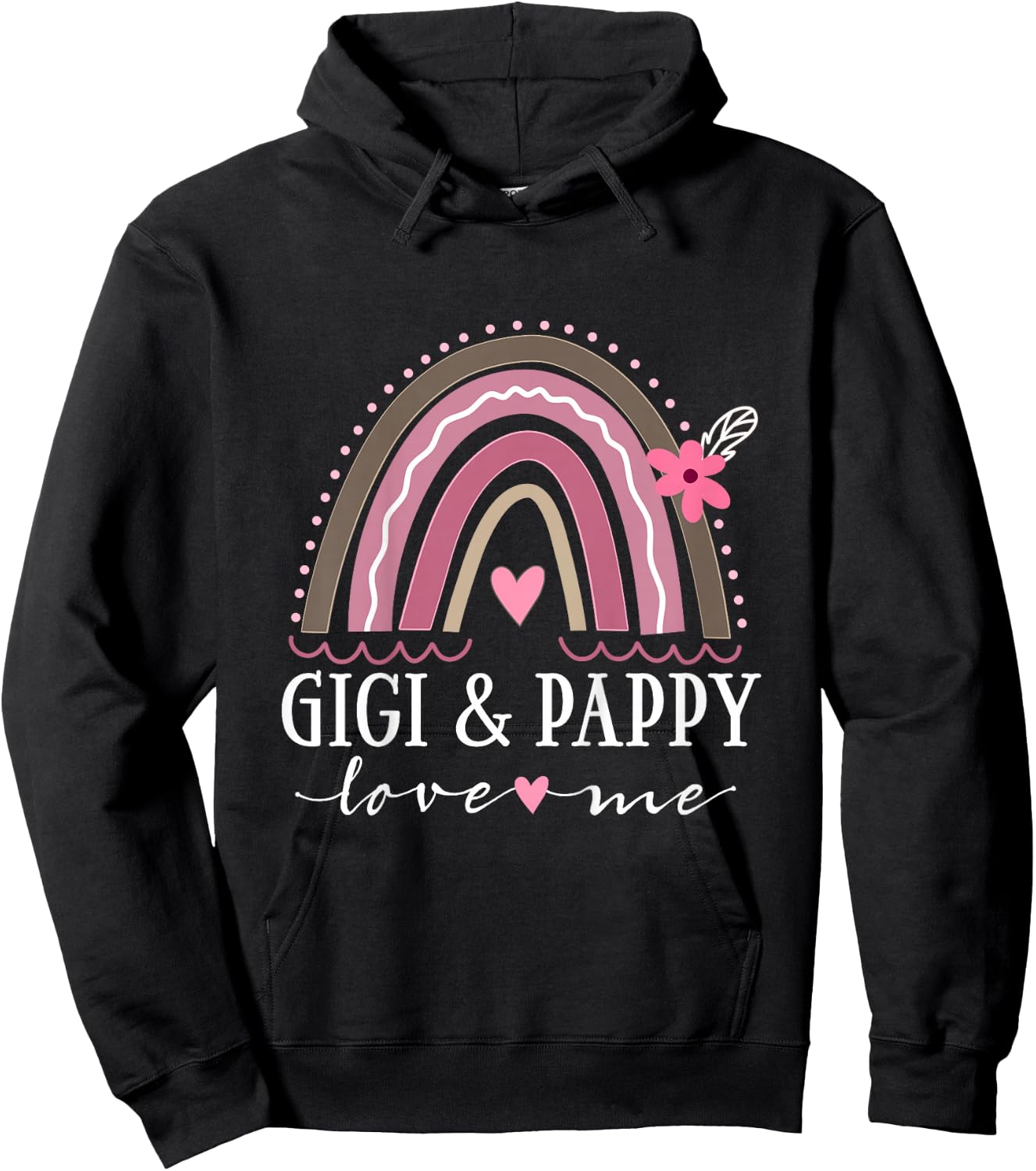 Kids Gigi and Pappy Love Me Girls Grandchild Boho Rainbow Hoodie - Hoodie | Black