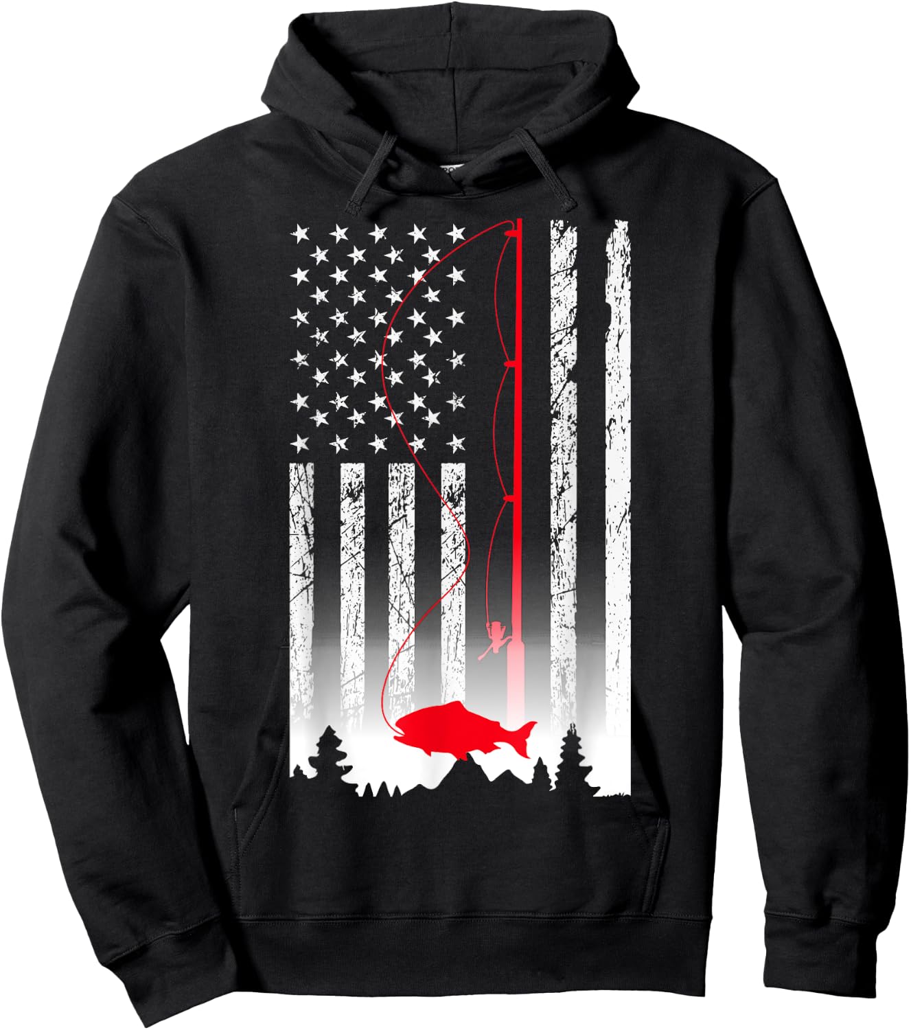 American Flag Fishing Rod USA Patriotic Lover Hoodie - Hoodie | Black