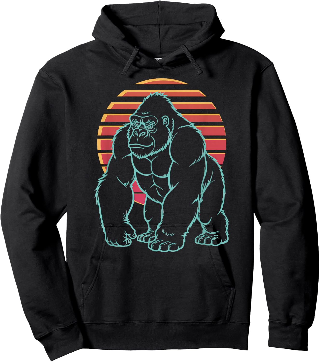 Gorilla Silverback Lover Animal Retro Synthwave 80s Hoodie - Hoodie | Black