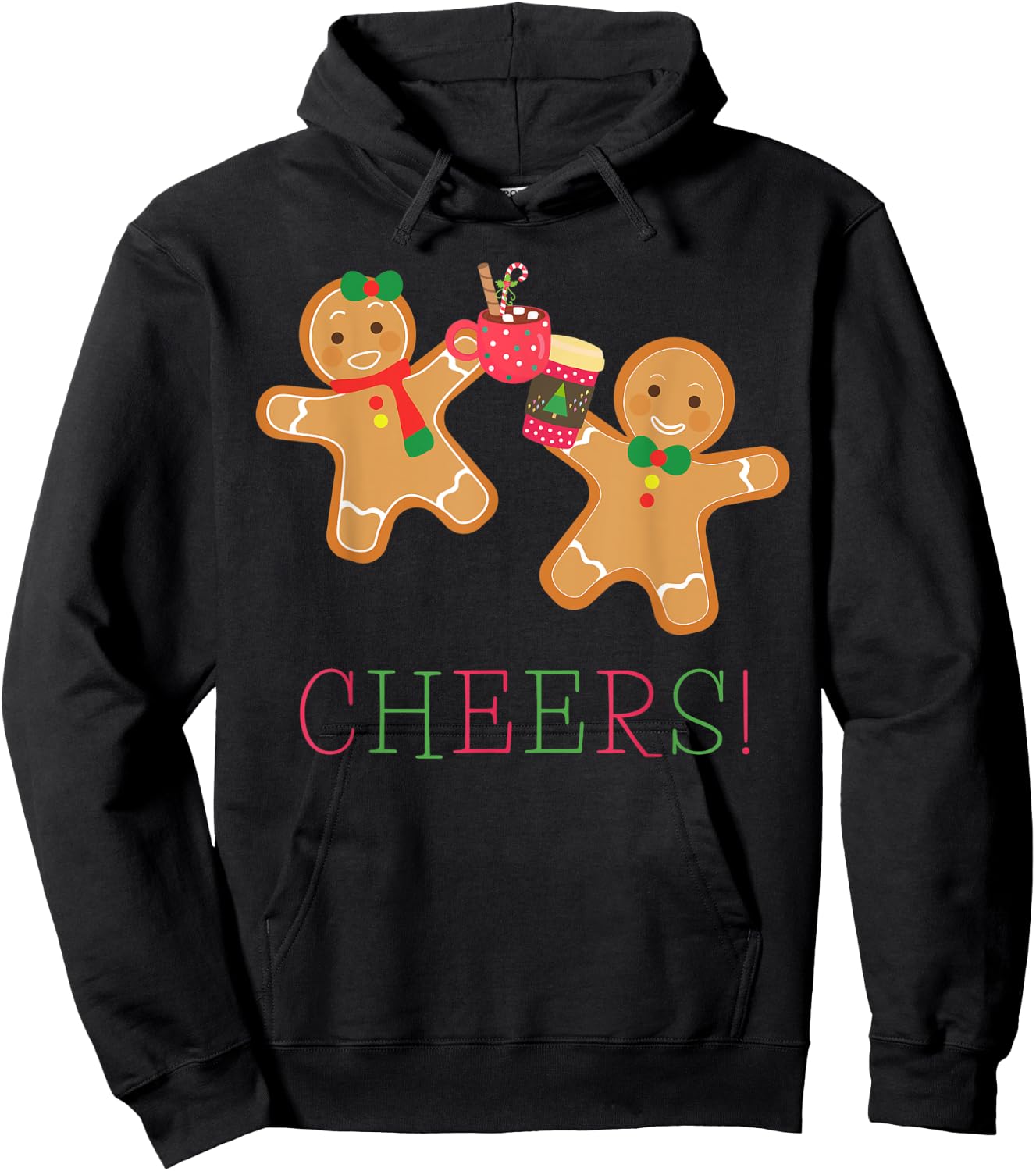 Cheers Gingerbread Man and Woman Hot Chocolate Coffee Hoodie - Hoodie | Black