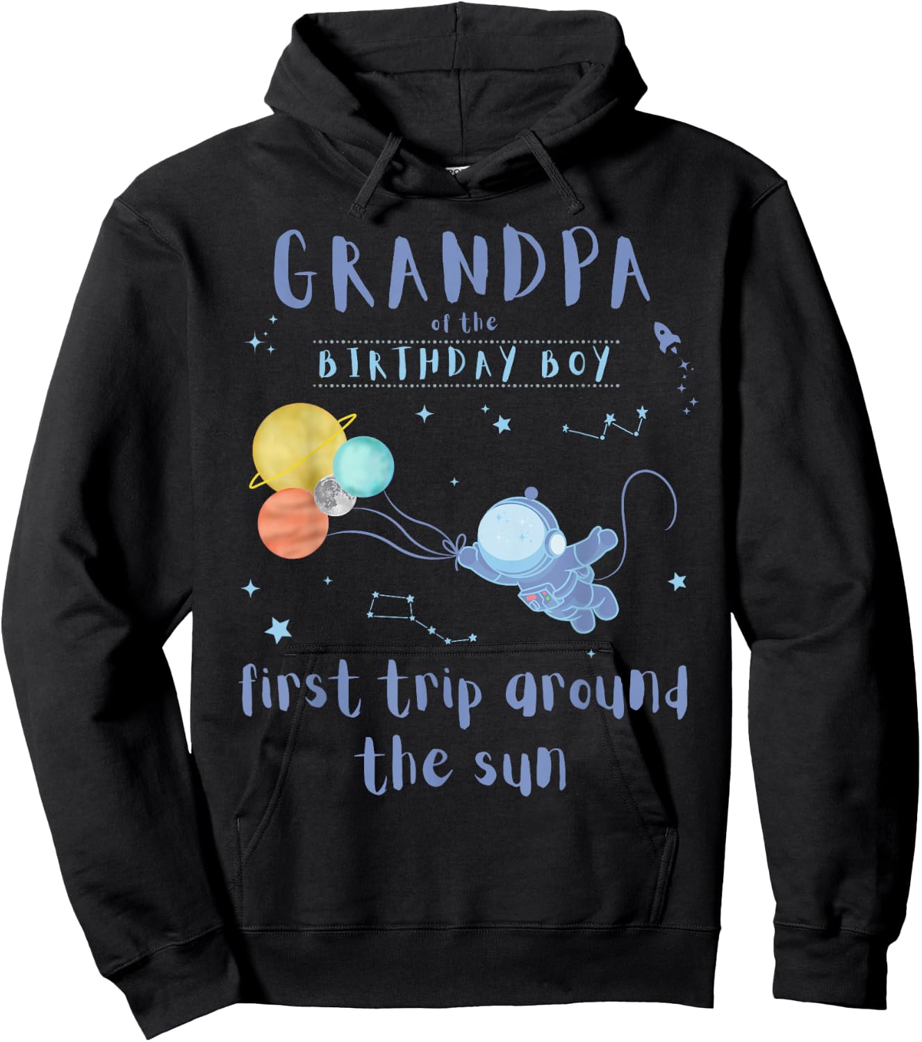 Grandpa 1st Birthday First Trip Around The Sun Space Bday Hoodie - Hoodie | Black