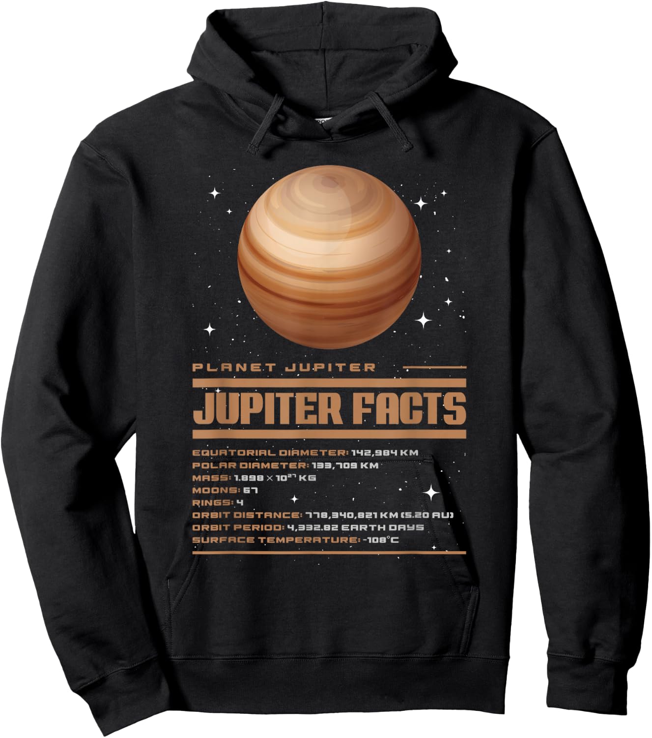 Fun Astronomy Facts Jupiter Facts - Kids, Vacationers - Black - Short Sleeve - Small - Classic Fit - Cotton 60%, Polyester 40% Hoodie - Hoodie | Black