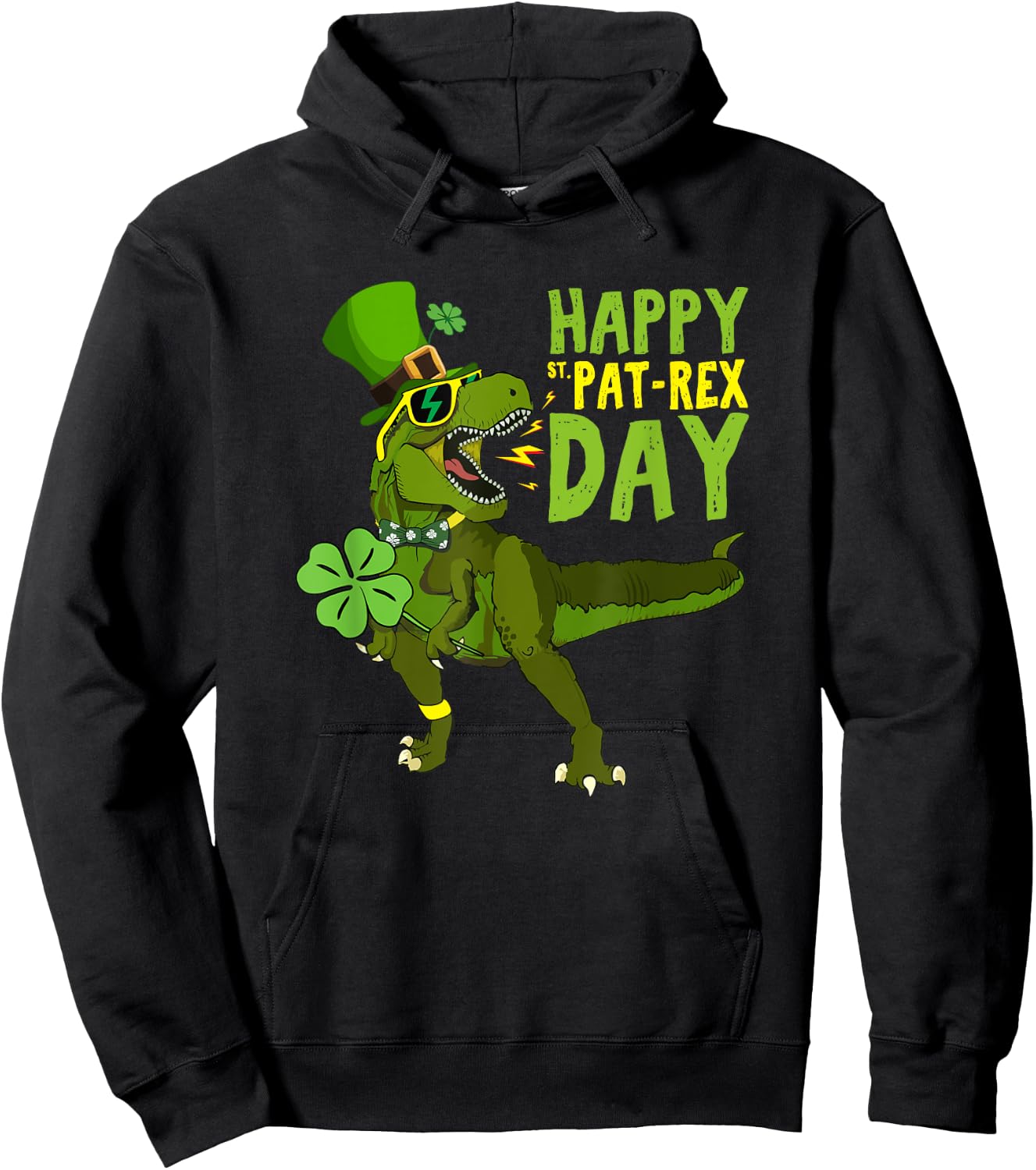 Happy St Pat Rex Day Saint Patrick's Day Dino Tyrannosaurus Hoodie - Hoodie | Black