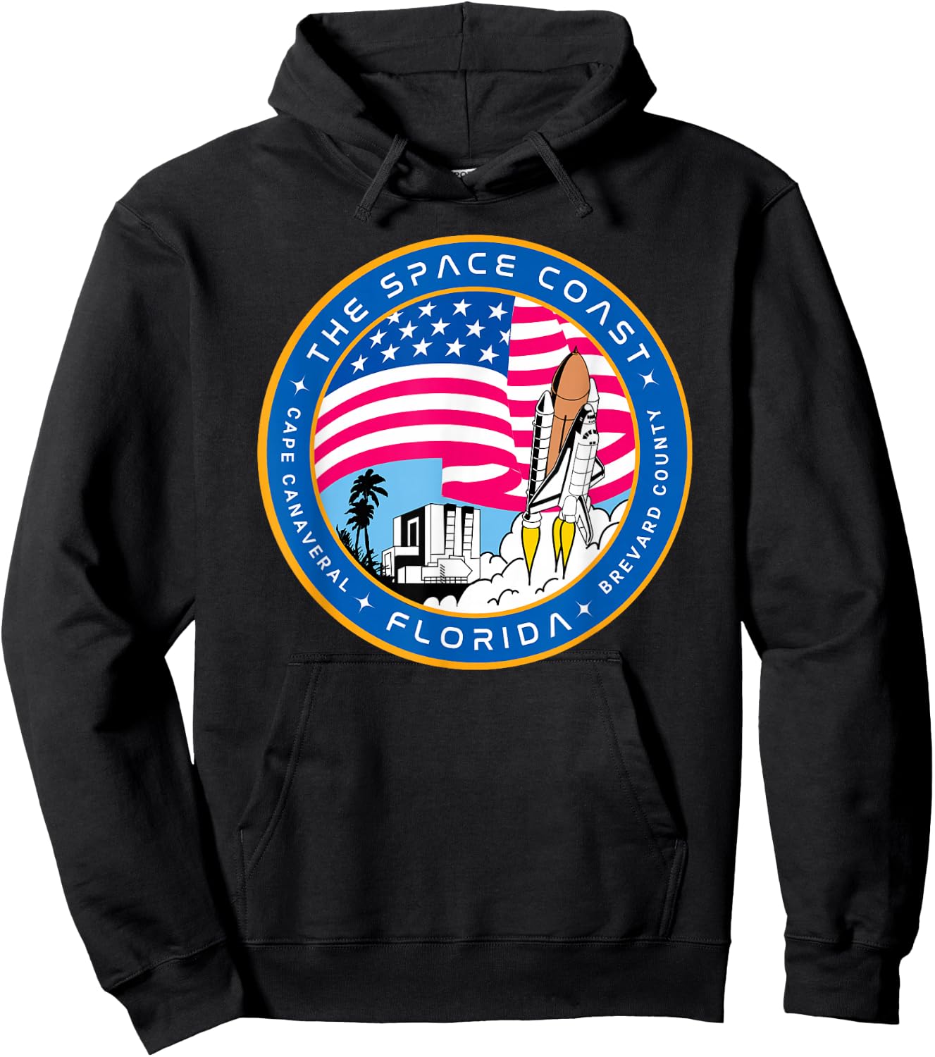 Space Coast Cape Canaveral Florida Space Shuttle Emblem Hoodie - Hoodie | Black