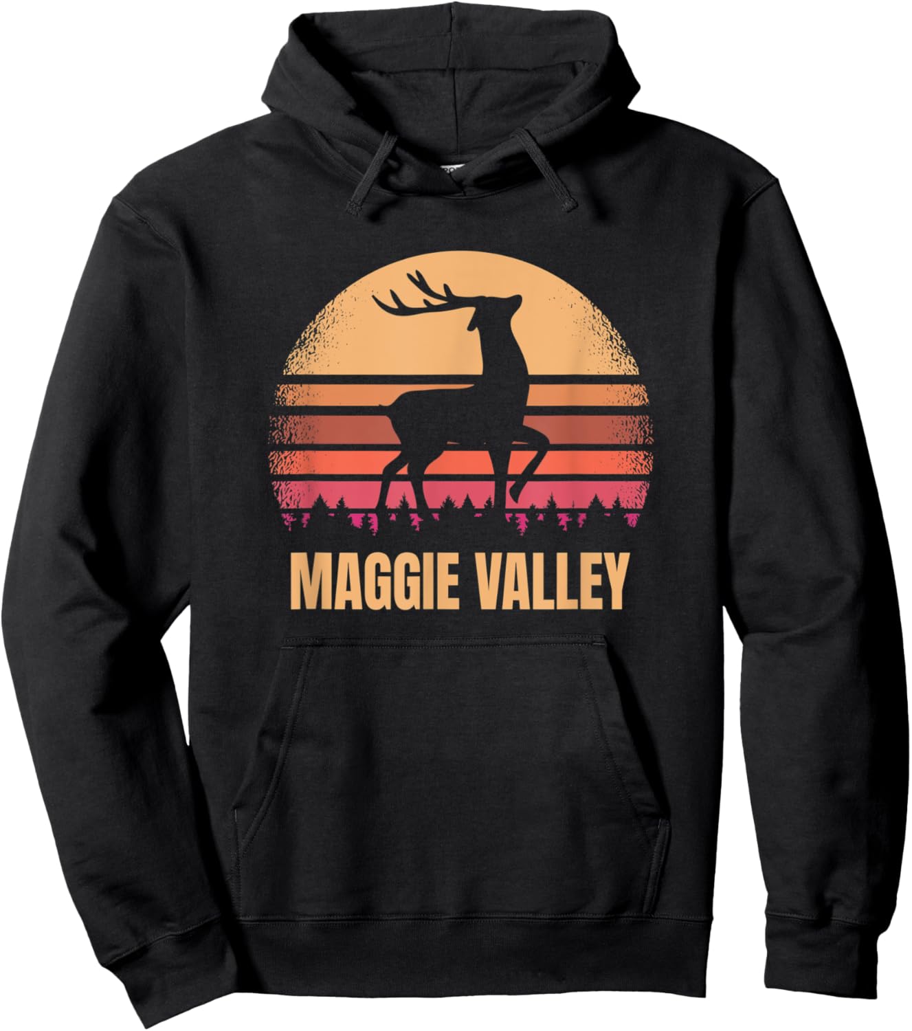Maggie Valley North Carolina Deer NC Distressed Buck Retro Hoodie - Hoodie | Black