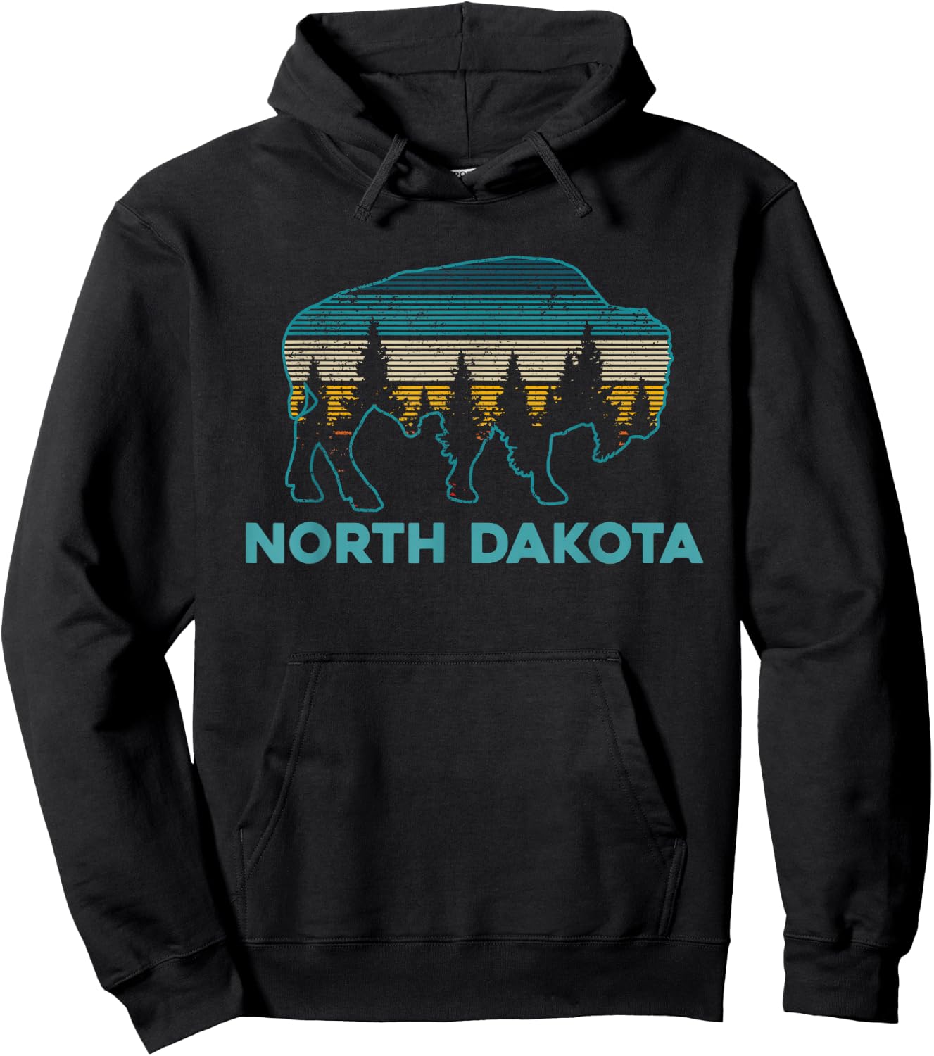 North Dakota Bison Vintage American Buffalo Souvenir Hoodie - Hoodie | Black