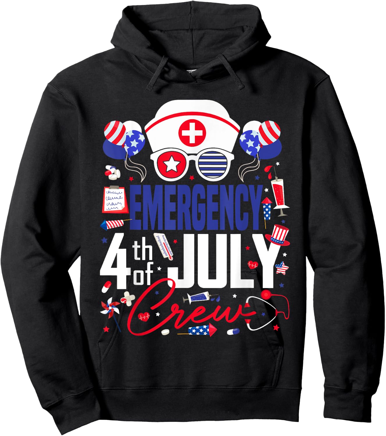 Emergency Nurse 4th of July Crew Independence Day Patriotic Hoodie - Hoodie | Black