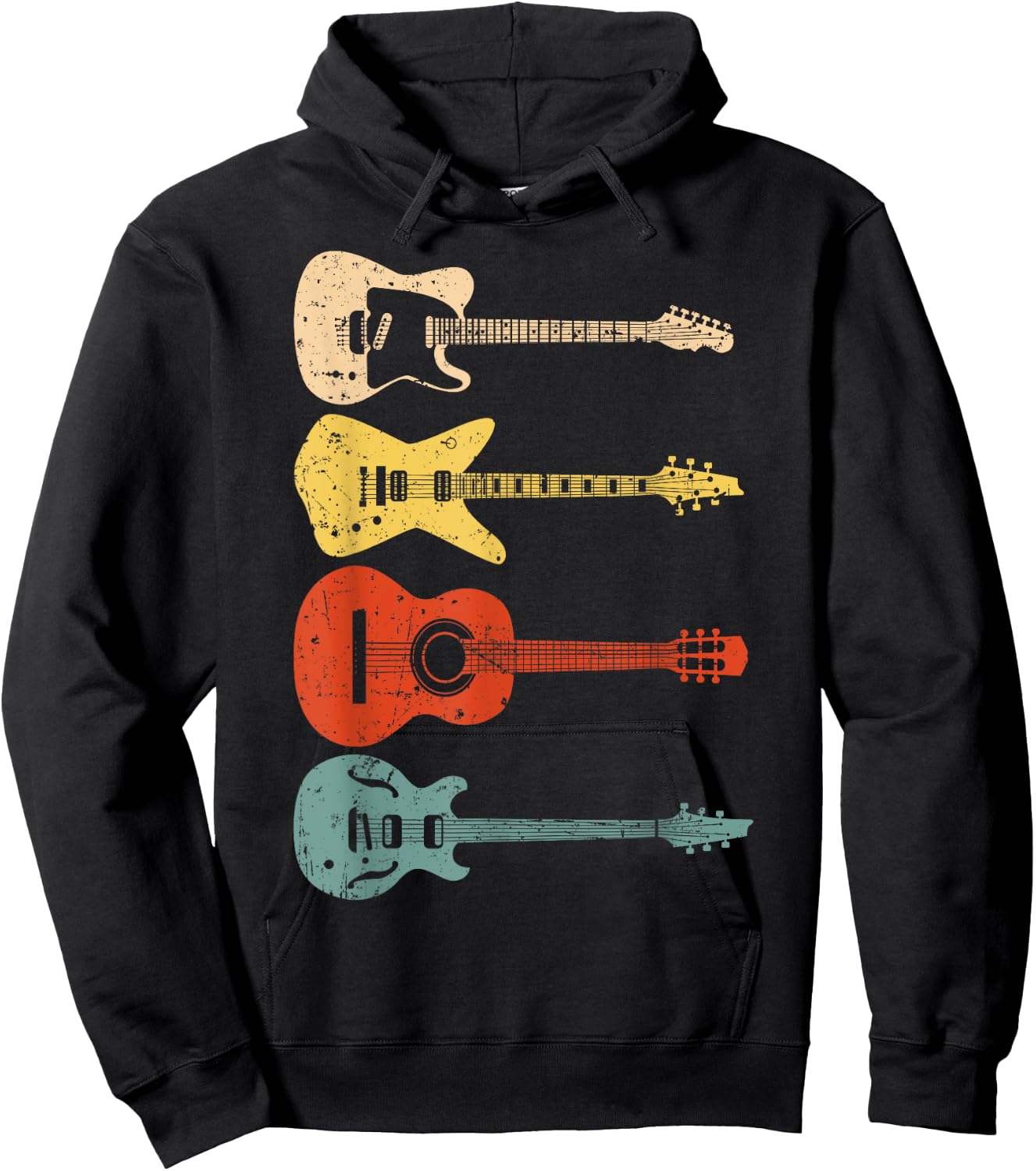 Cool Guitar Players Art Men Women Vintage Acoustic Guitarist Hoodie - Hoodie | Black