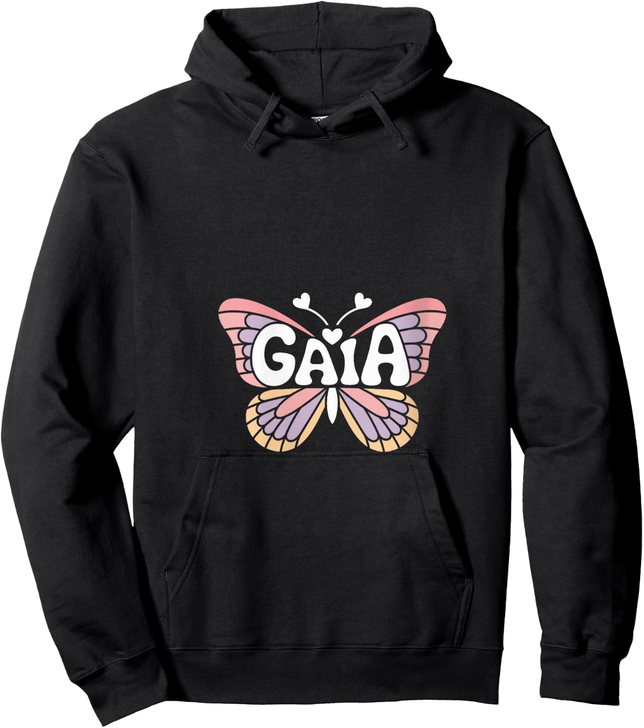 Gaia Butterfly - Personalized Cute Name Word Art V-Neck Hoodie - Hoodie | Black