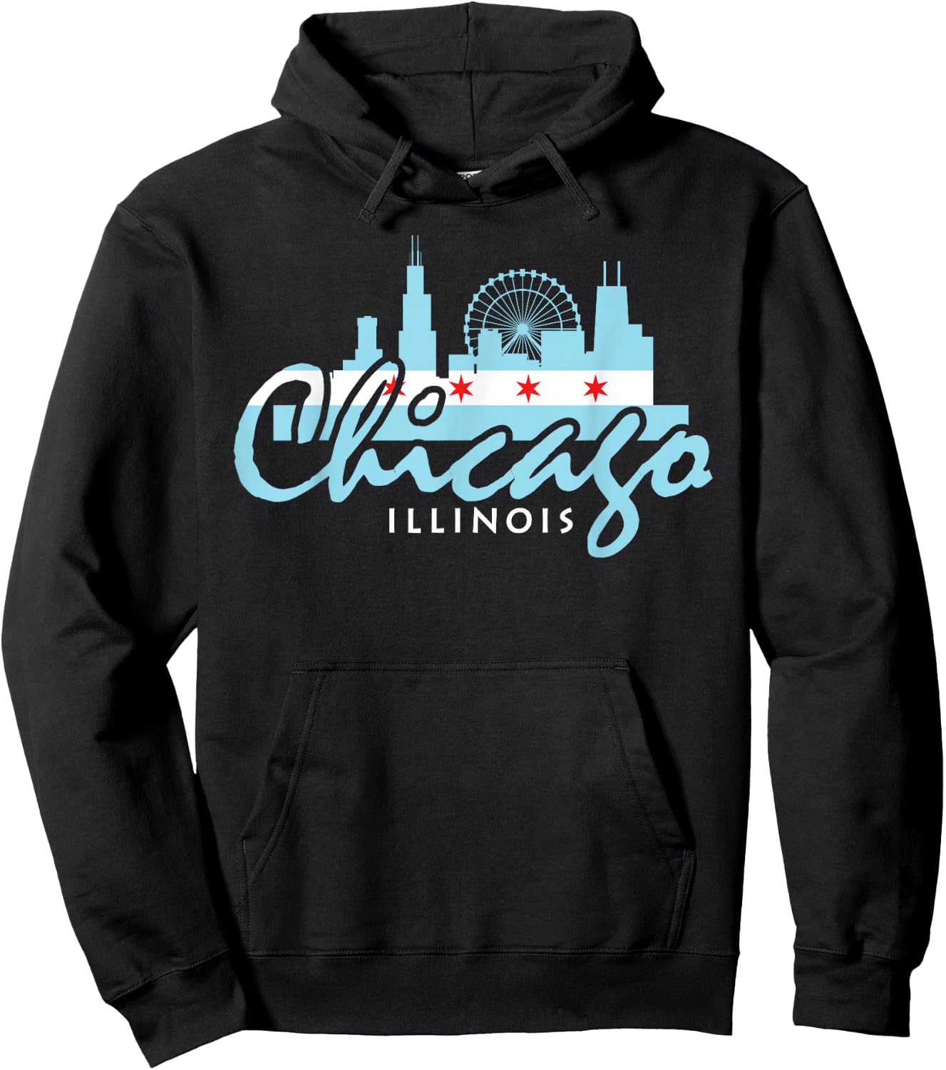 Chicago Illinois Flag Vintage Skyline Shirt Men Women Hoodie - Hoodie | Black