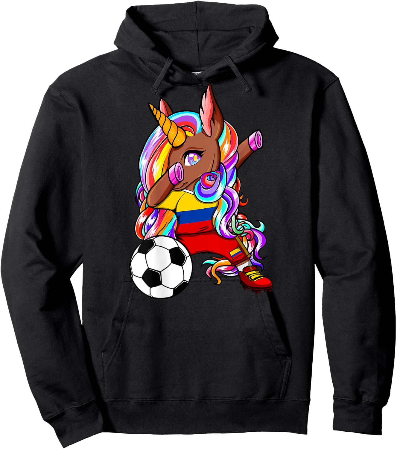 Dabbing Brown Skin Unicorn Colombia Soccer Lovers Football Hoodie - Hoodie | Black