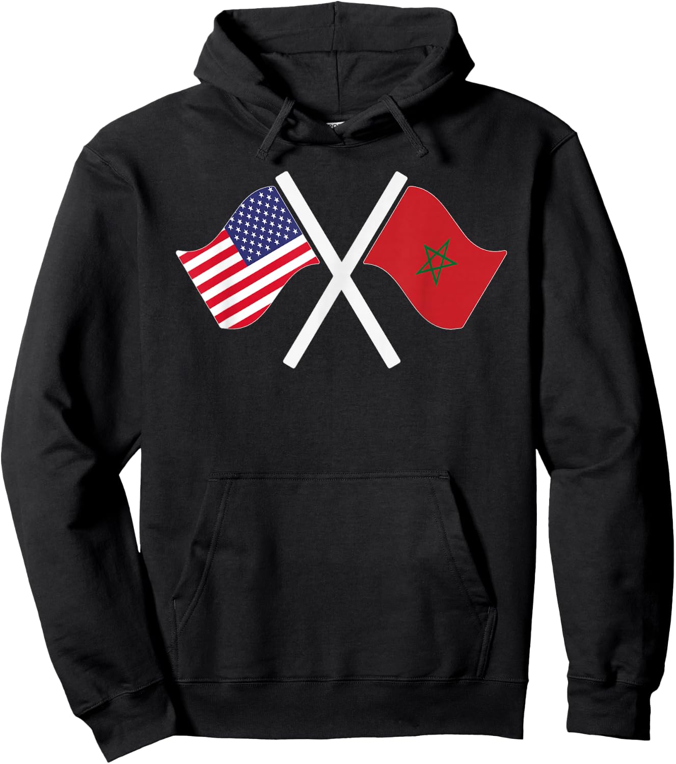 USA and Morocco Crossed Flags Dual Roots Hoodie - Hoodie | Black