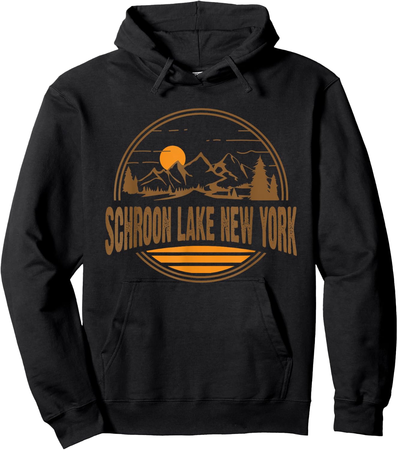 Vintage Schroon Lake, New York Mountain Print Hoodie - Hoodie | Black