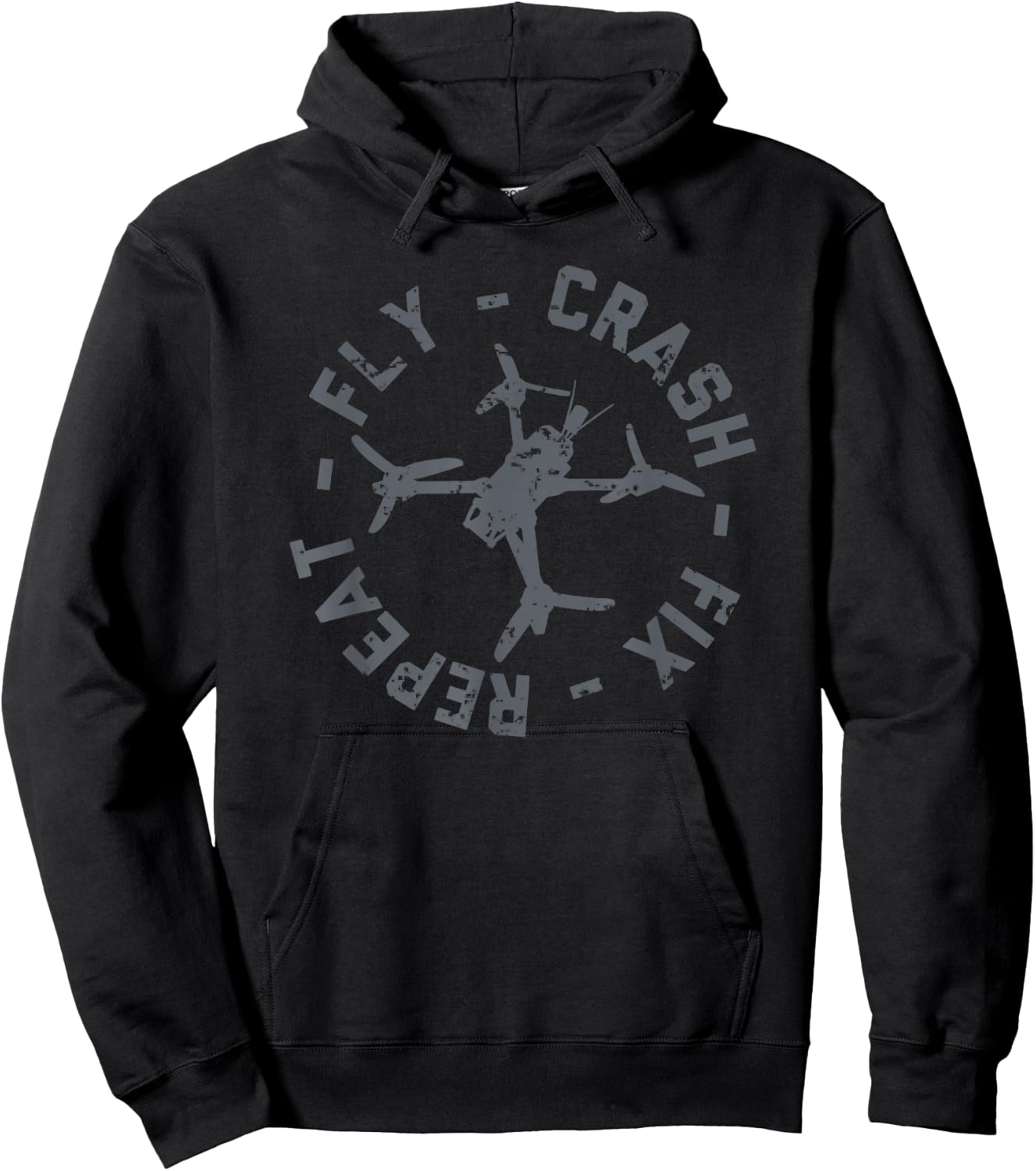 Fly Crash Fix Repeat - Funny FPV Drone Pilot Racing Quad Hoodie - Hoodie | Black