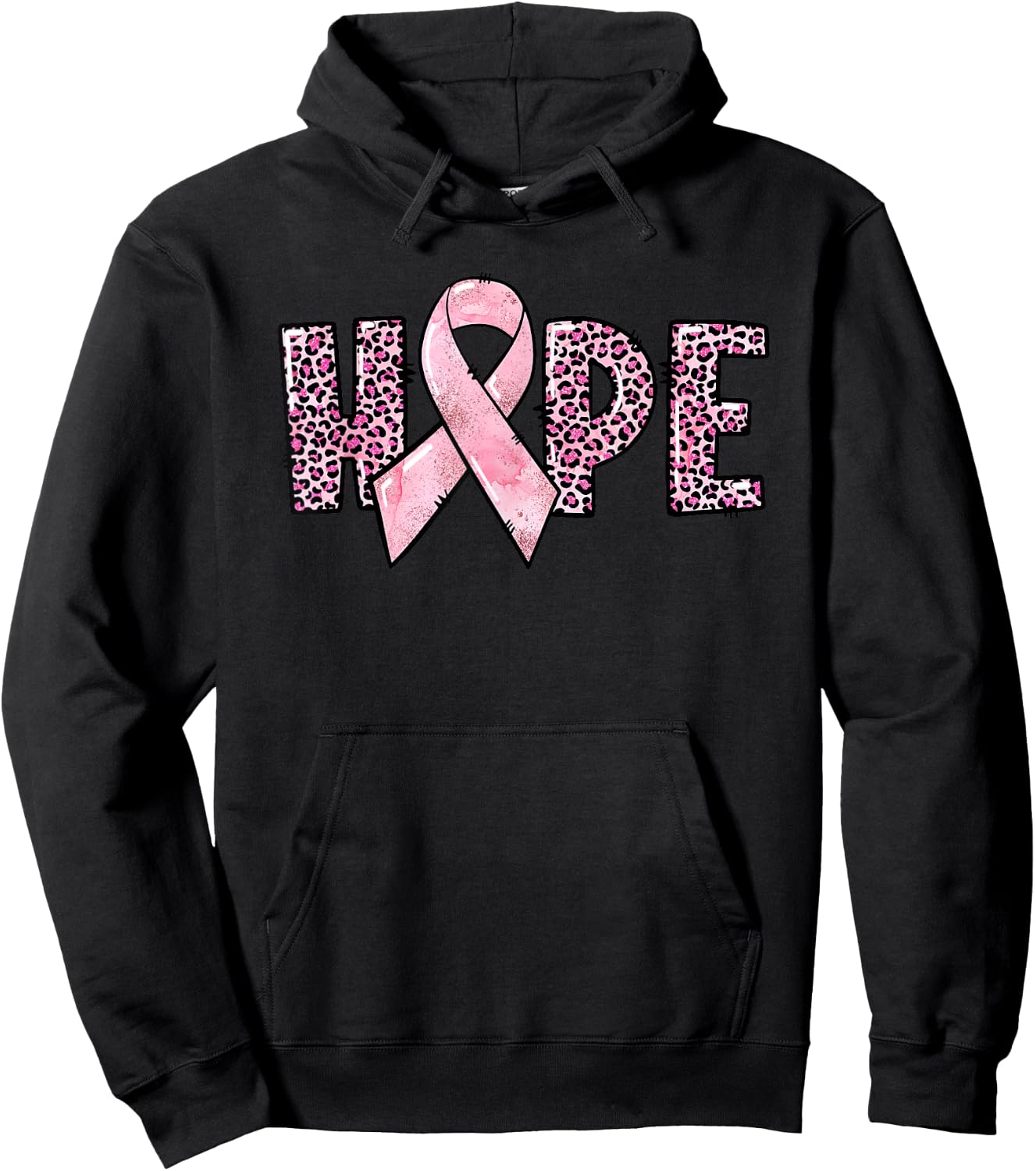 Hope - Breast Cancer Awareness Leopard Cheetah Pink Ribbon Hoodie - Hoodie | Black
